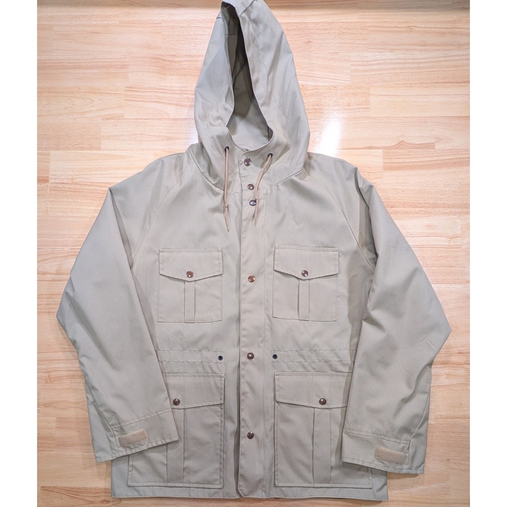 RedHead Mens Tan Hooded Field Jacket Parka Size L Cargo Pockets 31340 Khaki